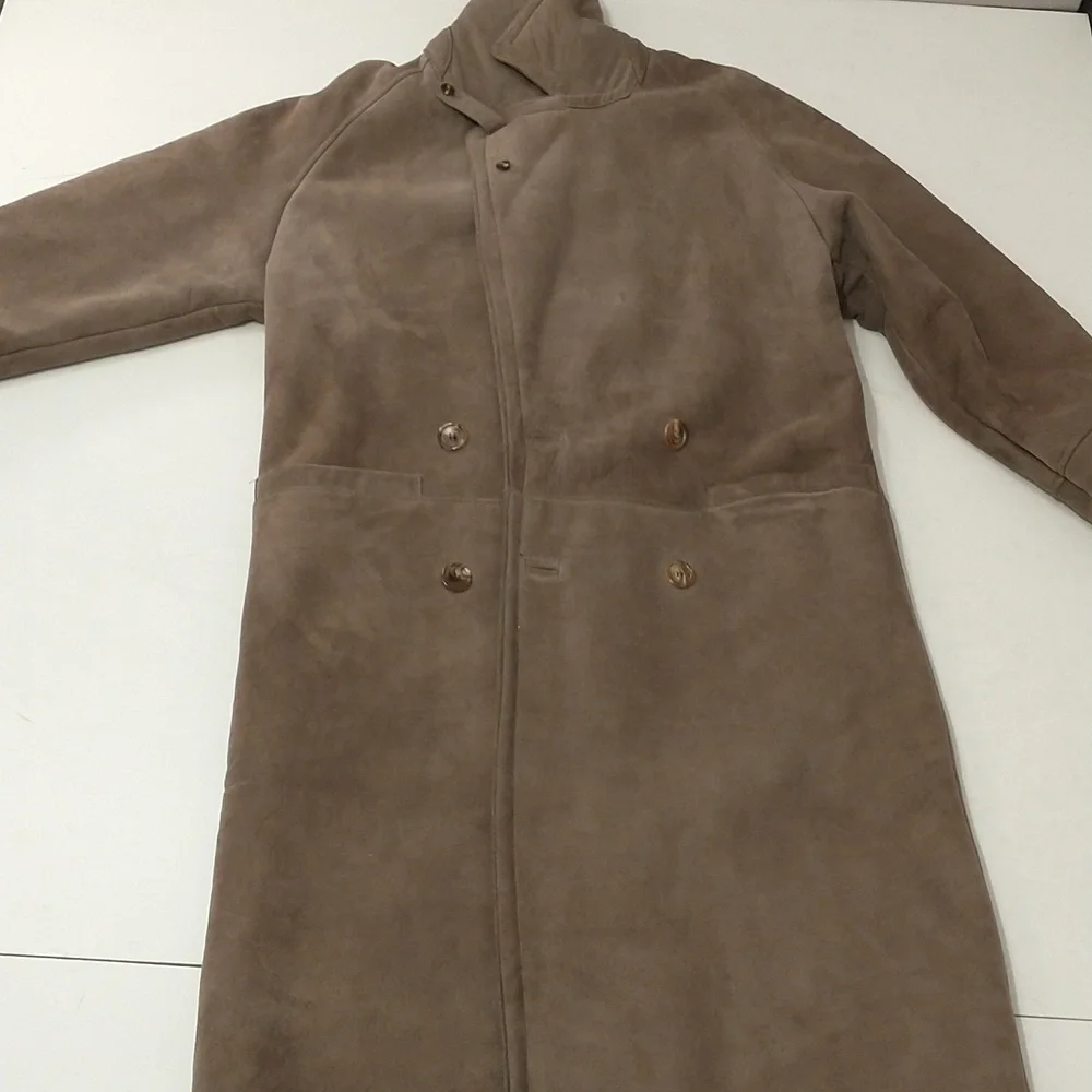 Vintage Shearling Coat USA Made Sawyer Napa Taupe Maxi Oversized Warm SeeMeasure - Picture 16 of 16